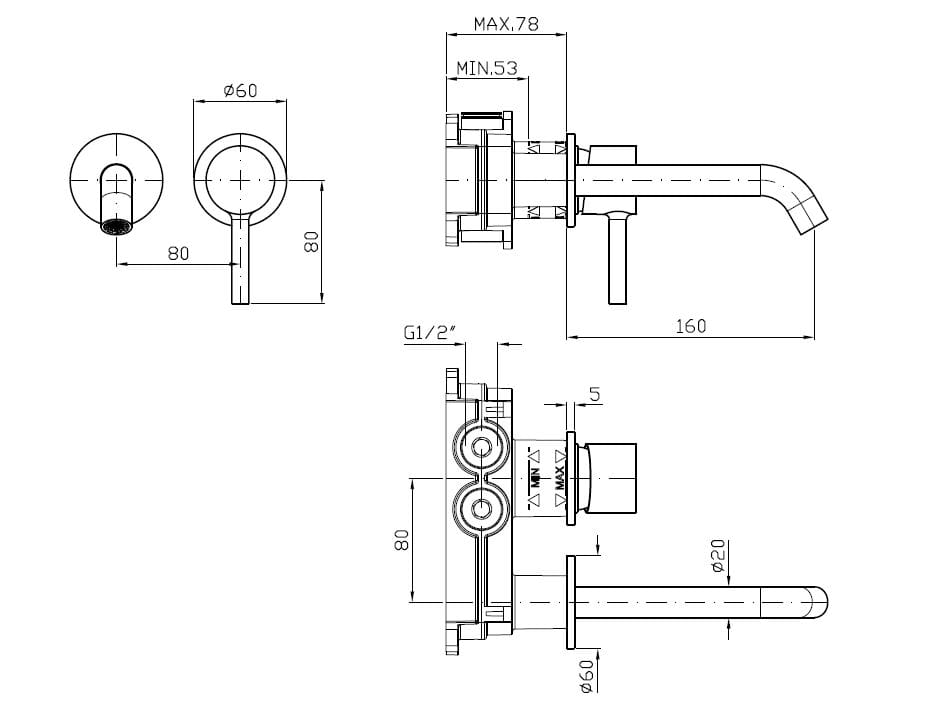 Однорычажный настенный смеситель для раковины с ограничителем расхода Zucchetti Pan S ARCH-00025559 - Вид №22