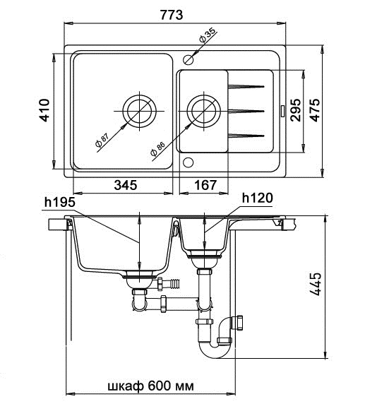 Кухонная мойка Кварц Ewigstein S489 GranFest E-60KF-S489 - Вид №1