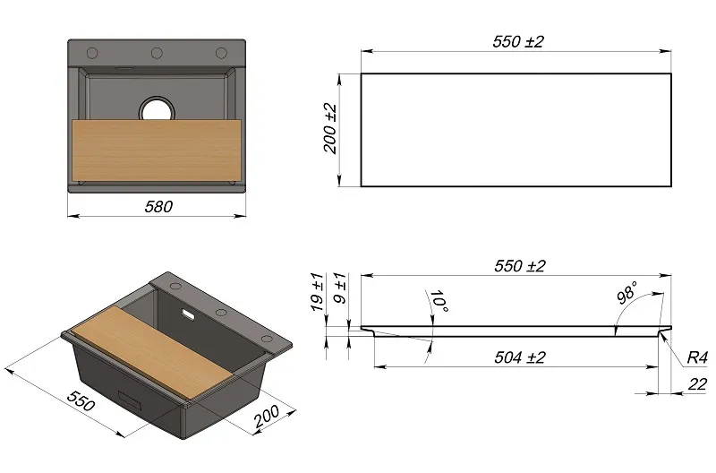 ES-5804, ТУРМАЛИН, кухонная мойка, кварц, ESTETICA GRANULA 5804-ST200 - Вид №4