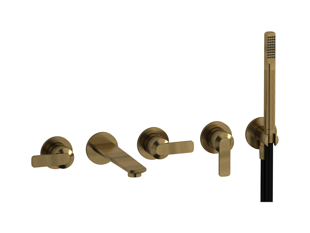 Настенный смеситель для ванной на 5 отверстий с дивертером и душевым гарнитуром. WE ARE IB c6398mb Modern Bronze C-67