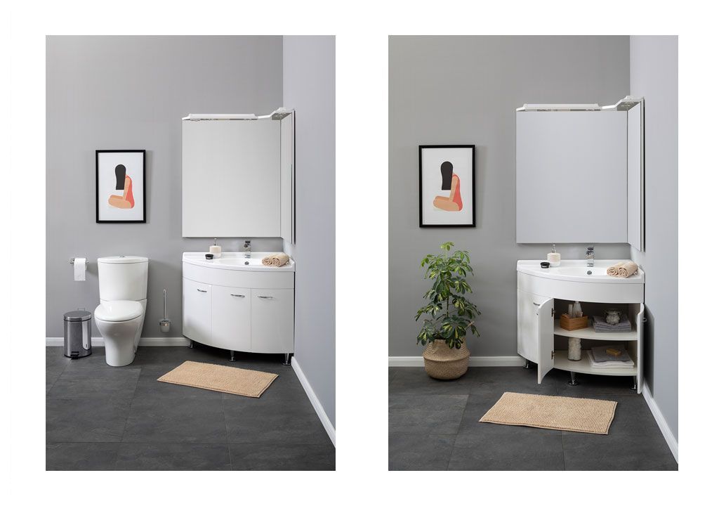 Тумба с раковиной Aquanet Корнер 89 R белый (закрытая) 0015882500158989 - Вид №5