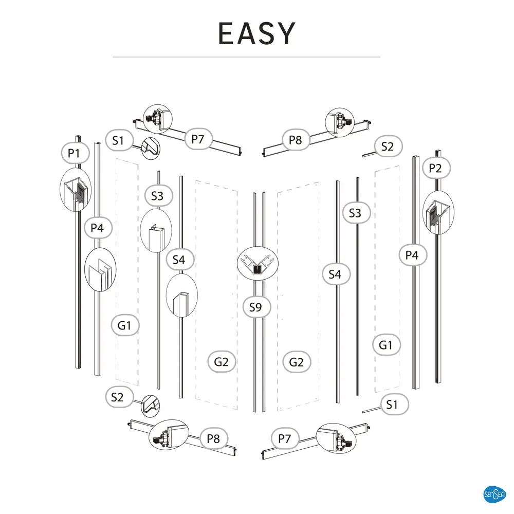 Комплект стекол для душевой ширмы Sensea Easy 80x80 см 84430284 STLM-2153207 - Вид №23