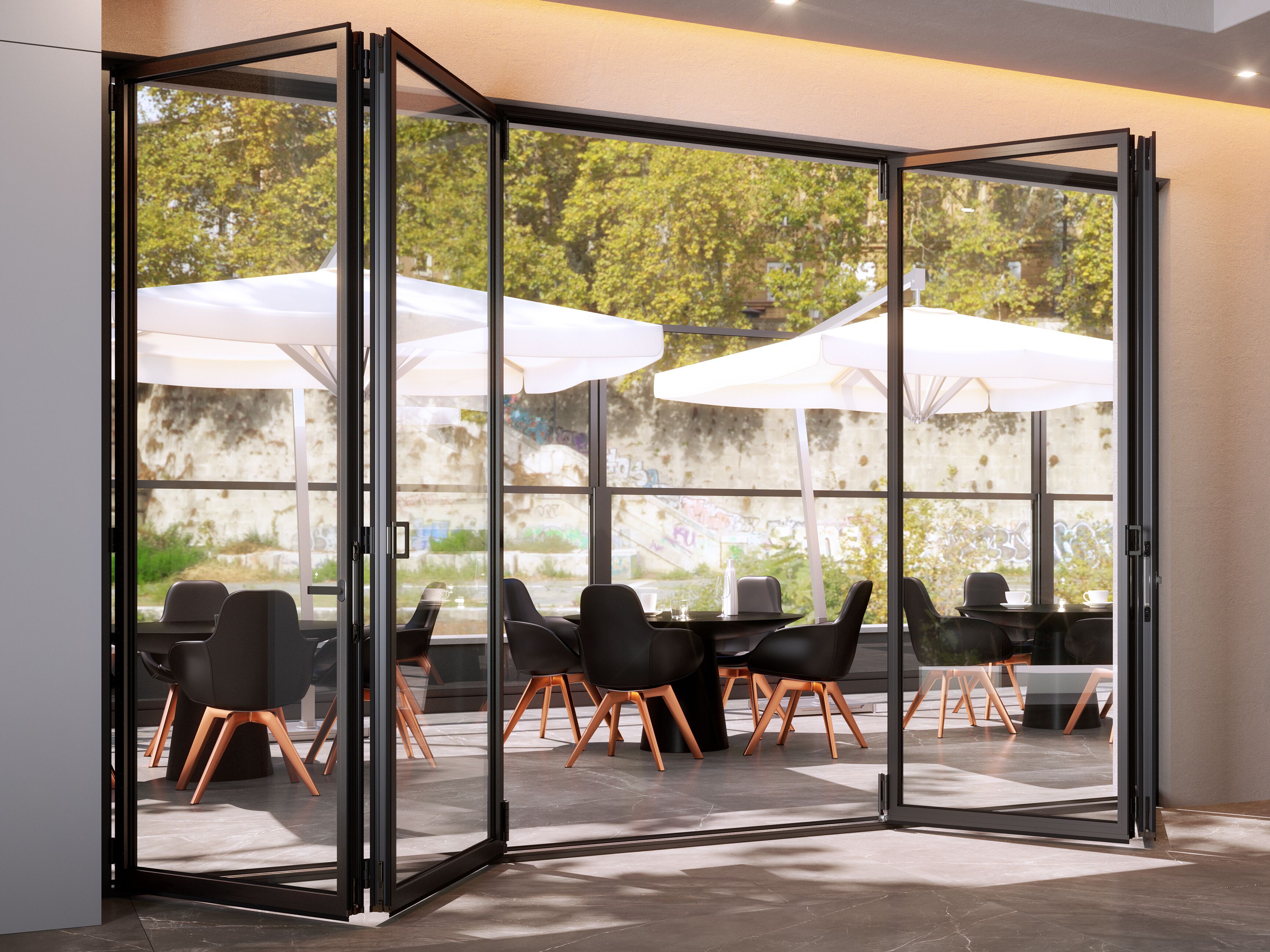 Алюминиевая и стеклянная книжная оконная дверь с замком Alumil Smartia systems ARCH-00150994 - Вид №1