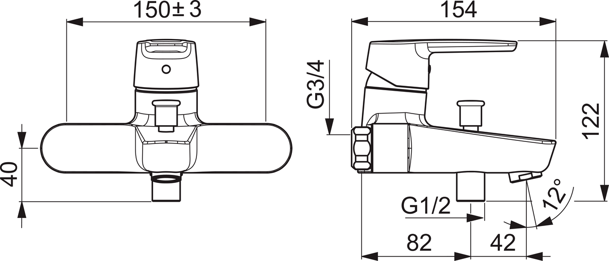 Oras 3940 Cмеситель для ванны и душа 3940 Saga Хром  - Вид №1