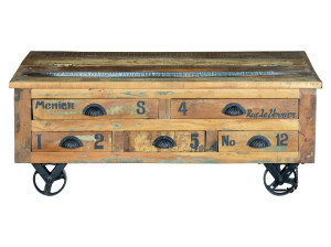 Деревянный прямоугольный журнальный столик с колесами