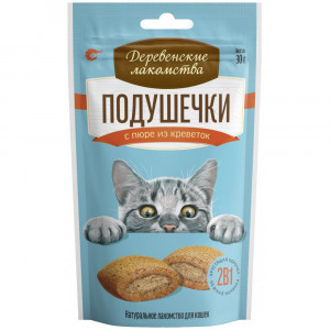 ПР0054699 Лакомство для кошек Подушечки с пюре из креветок 30г ДЕРЕВЕНСКИЕ ЛАКОМСТВА