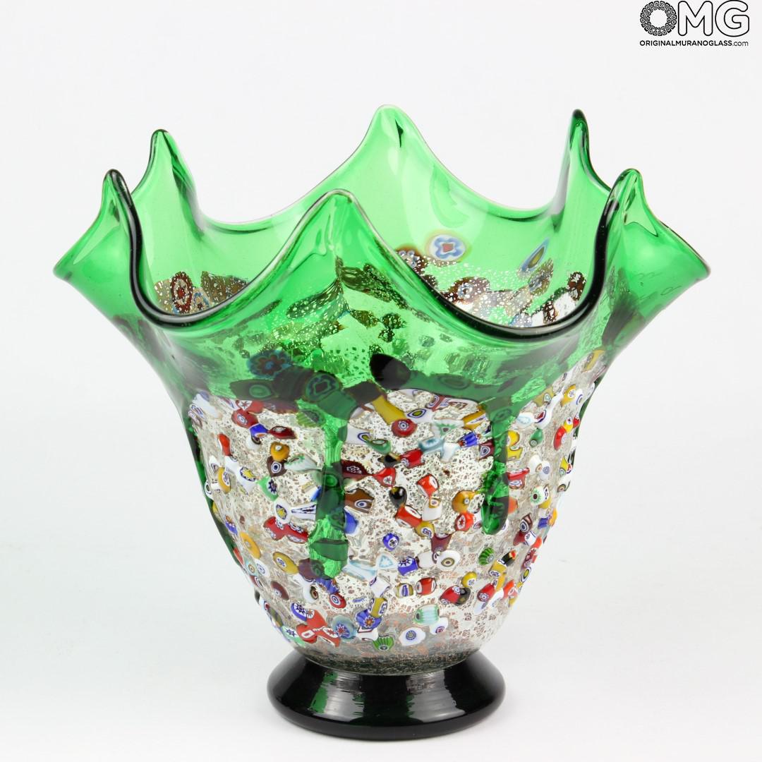 2162 ORIGINALMURANOGLASS Ваза Зелёный гибискус из муранского стекла 18 см  - Вид №1