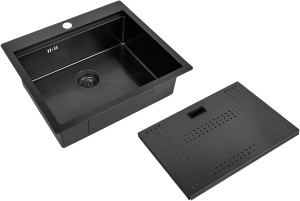 Мойка кухонная ZorG Master N ZM N-5952 GRAFIT из нержавеющей стали с накладкой, графит