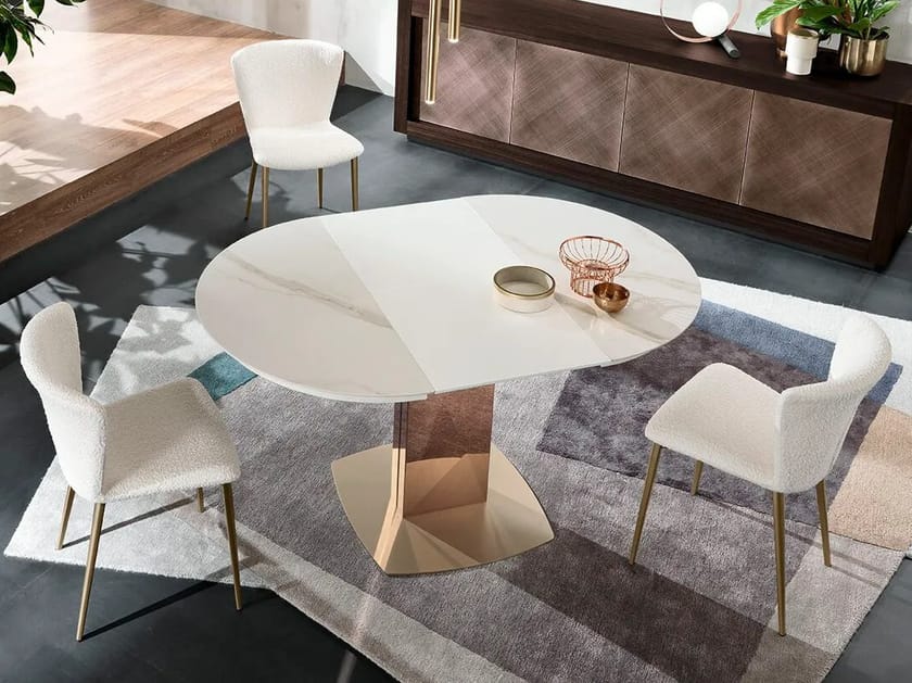 Круглый металлический обеденный стол с керамической столешницей RIFLESSI Sabino ARCH-00120442