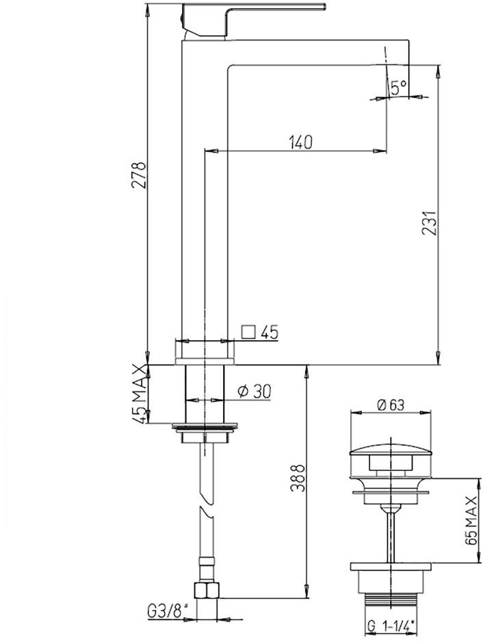 Смеситель для раковины высокий Paini Daх-R 84PZ211LLR  - Вид №2