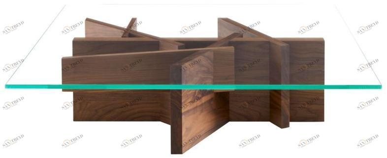 Ligne Roset Низкий квадратный журнальный столик из дерева и стекла  19960100 