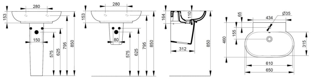 Керамическая подвесная овальная раковина с переливом Ceramica Dolomite мирт ARCH-00137107 - Вид №4