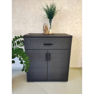 91024342 Комод садовый Calamusdon плетеный из искусственного ротанга венге кожа 80x40x90 см STLM-1501211