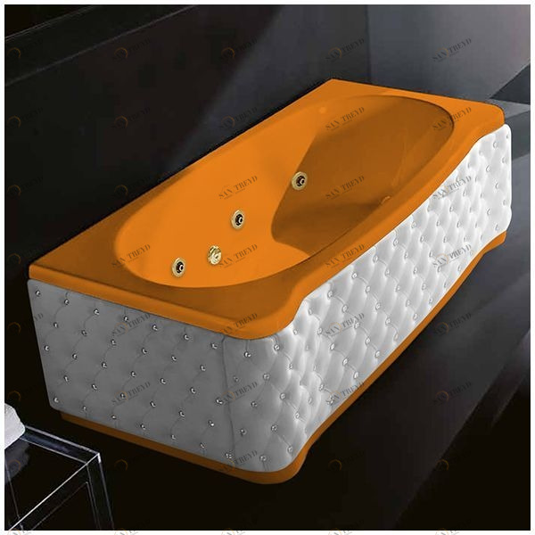 Ванна Gruppo treesse New Classic Young STD-V6747-DX-KBS-OZ оранжевая с золотой фурнитурой и гидромассажем прямоугольная правая белая кожа кристаллы сваровски STDV6747DXKBSOZ