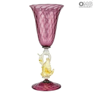 1927 ORIGINALMURANOGLASS Венецианский бокал Фиолетовый с золотым лебедем - муранское стекло 9 см