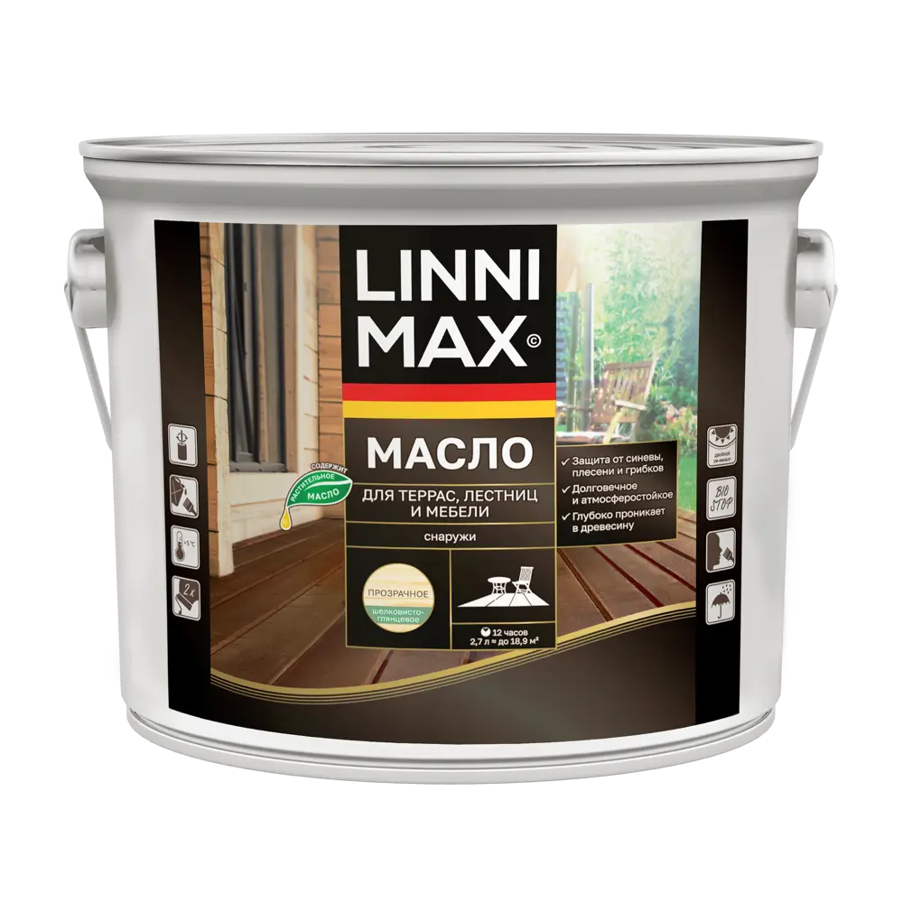 Масло для террасы и мебели Linnimax лессирующее цвет прозрачный 2.7 л STLM-2095358