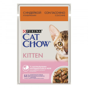 ПР0047572 Корм для котят с индейкой и кабачками в желе, пауч 85 г Cat Chow