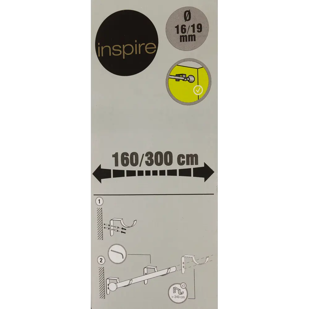 Карниз однорядный раздвижной Inspire Цилиндр 160-300 см цвет чёрный матовый 81976811 STLM-2197233  - Вид №3