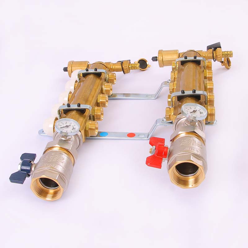 Коллекторная группа с кронштейнами, регулировочными и термостатическими вентилями TIEMME 1"x3/4"ЕК 5 выходов 3870006 - Вид №3