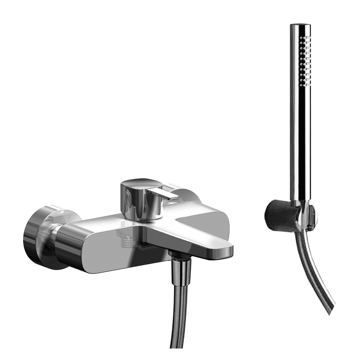 M115  Смеситель из стены для ваннывылет 16 см ручка переключатель на 2 потока ручная лейка FIT гибкий шланг 150 см ПВХ держатель ручной лейки Fantini Rubinetti LAMÉ LAME