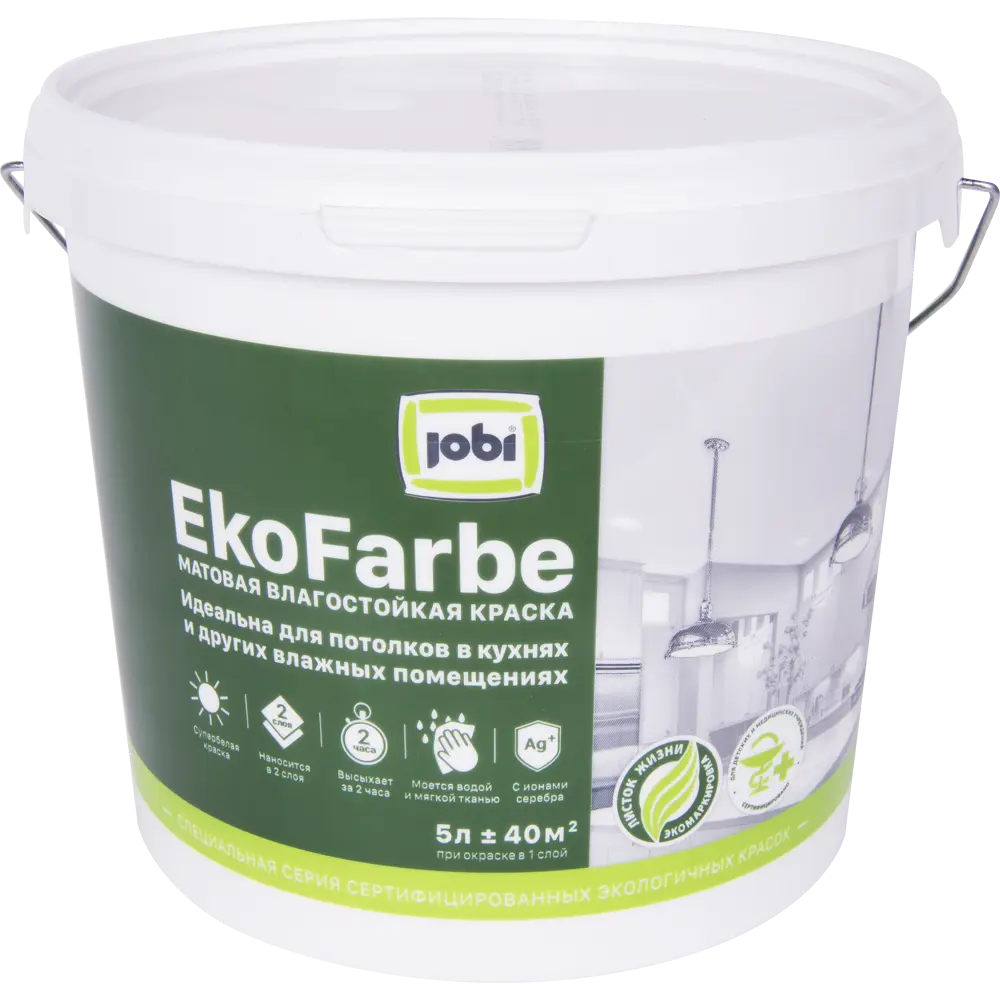 Краска для кухни и ванной Jobi Ekofarbe матовая цвет белый база A 5 л STLM-2019877