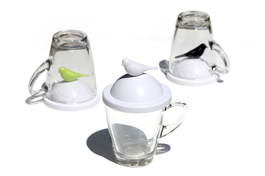 QL10300-WH-GN Чашка с крышкой sparrow, белая с зеленым Qualy  - Вид №4