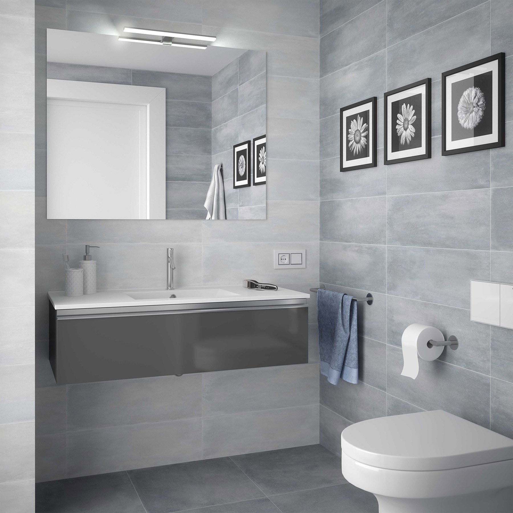 22793 SALGAR Мебель для умывальника SPIRIT 1000 1 металлический ящик GLOSS GREY 997 x 270 x 450 мм Глянцевый серый - Вид №1