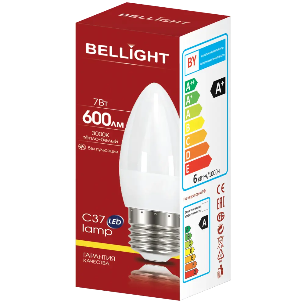BELLIGHT Светодиодная лампа E27 свеча 7Вт теплый свет 86170860 STLM-0066657 - Вид №3