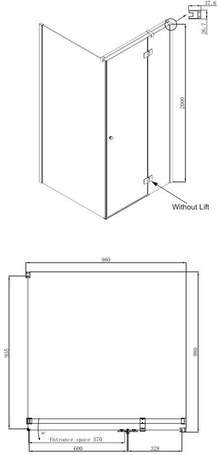 Душевое ограждение Ambassador Diamond 12011103R (1000x1000x2000), 1 место - Вид №9