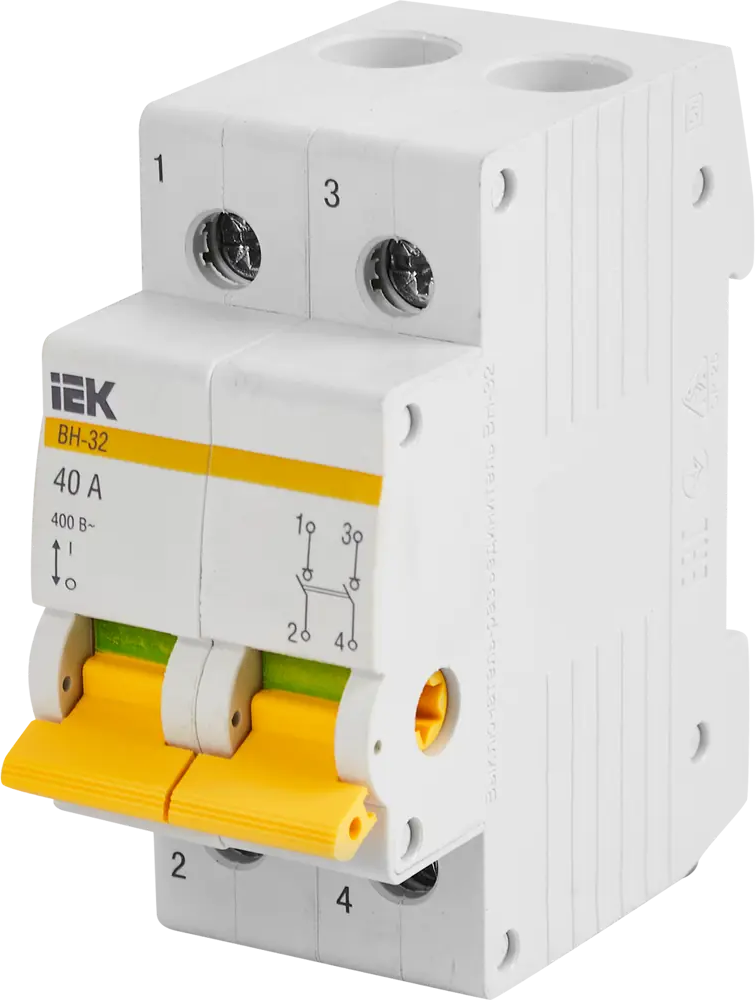 Выключатель нагрузки IEK ВН-32 2-полюсный 40А с защитой от КЗ 82207939
