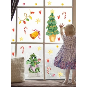 91478919 Наклейка Lisadecor Дракончик и новогодняя елка 50 см х 40 см STLM-0958565