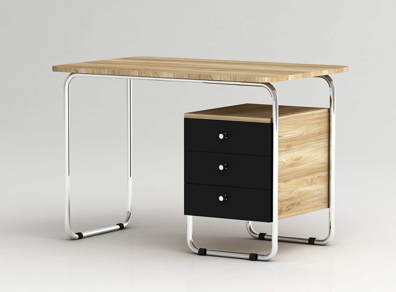 Стол рабочий письменный на металлических ножках с белой тумбой Bauhaus WOODI  00-3966077 Беленый дуб;бежевый;белый  - Вид №3