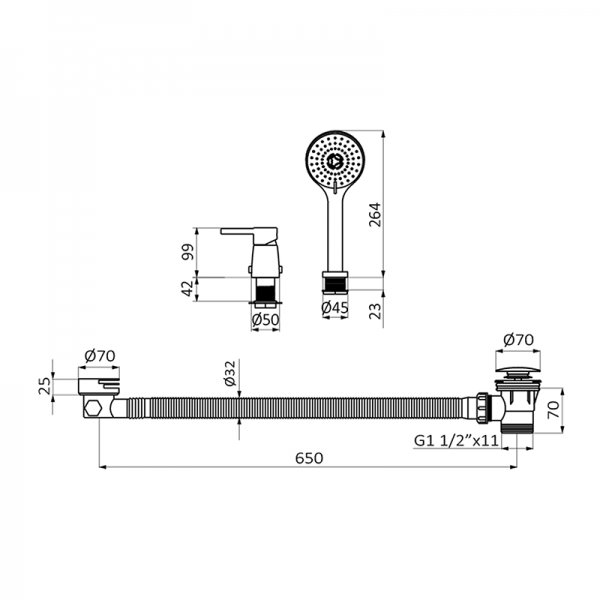50230500 BASIC Смеситель для ванны для уступа Хром GRB MIXERS  - Вид №1