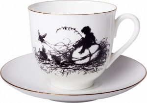 91650 Императорский фарфоровый завод Чашка с блюдцем "Силуэты. Мальчик" "Ландыш" Фарфор костяной