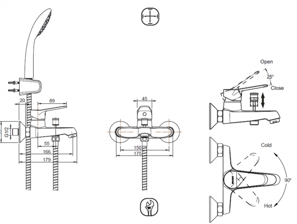 Смеситель для ванны с коротким изливом и аксессуарами ECO F6111147C-B bravat - Вид №3