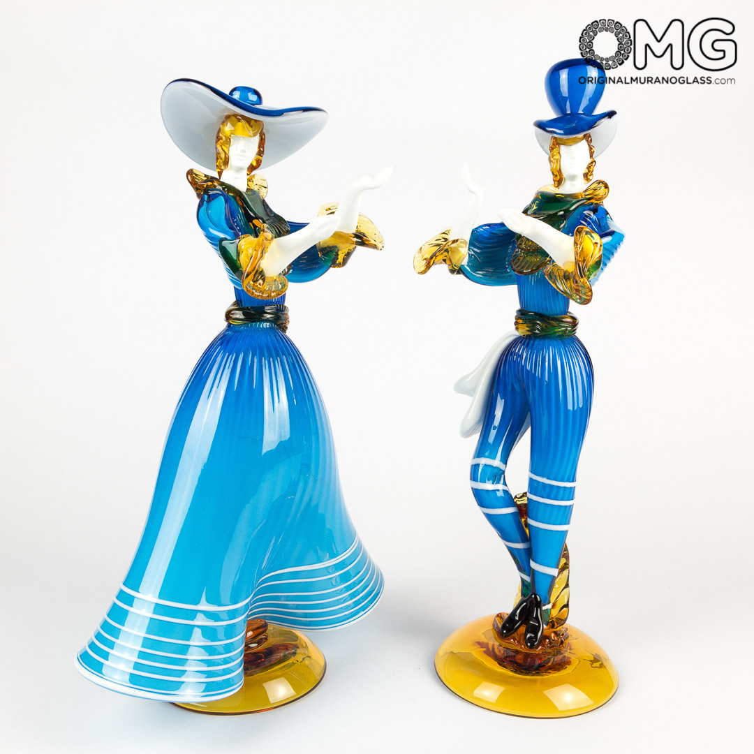 2843 ORIGINALMURANOGLASS Статуэтки Дамы и Кавалера - синие - Original Murano Glass OMG 11 см  - Вид №1