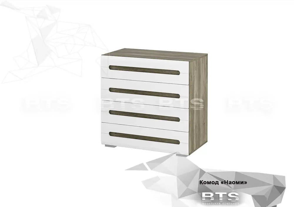 91325889 Комод Bts Наоми 4 ящика 80.2x46x79 см ЛДСП цвет белый глянец/дуб каньон STLM-1088652