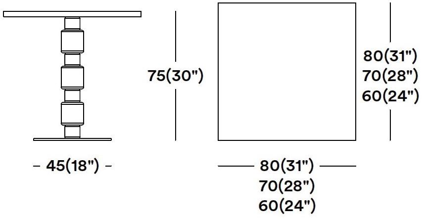 Tirolo Квадратный стол из массива дерева и металла Berlino 080 h75 - Вид №1