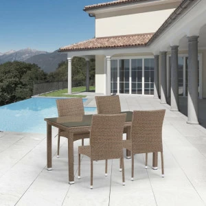 Мебель из ротанга, стулья и прямоугольный стол светло-коричневые на 4 персоны AFINA  241070 Коричневый
