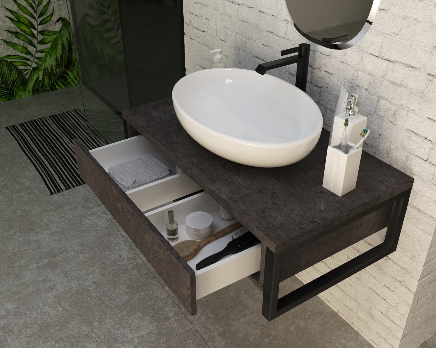 У85848 Тумба GRUNGE LOFT 80П 1в.я Бетон темно-серый 1 Marka GRUNGE LOFT  - Вид №4