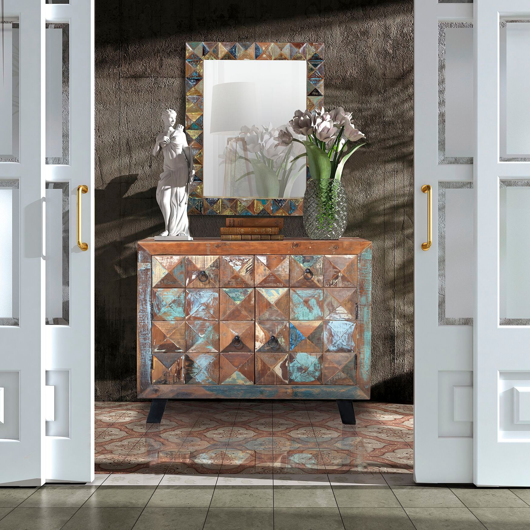 Прямоугольное деревянное зеркало с рамкой Giner y Colomer Diamante Reciclado ARCH-00150431 - Вид №1