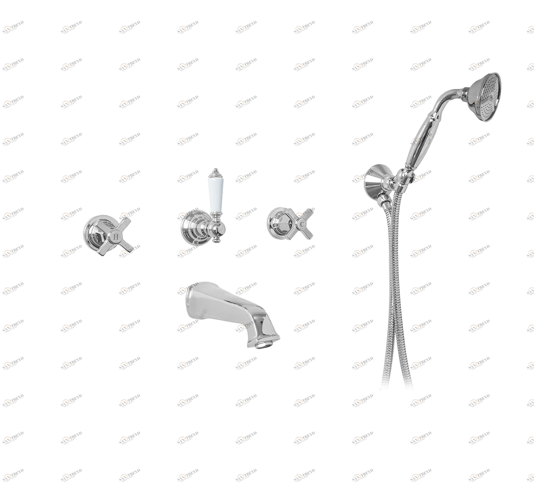 Gentry Home Смеситель для раковины на 3 отверстия Chopin White Хром GH101535 