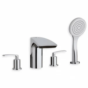 CRIBO126 Смеситель для ванны, устанавливаемый на палубе, на 4 отверстия, с переключателем, изливом, выдвижным ручным душем с защитой от накипи и FOLLOW ME - Freeflow Cristina Rubinetterie