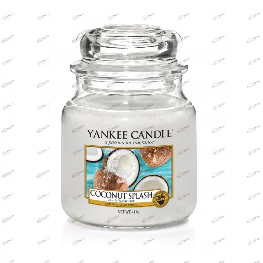 Свеча средняя в стеклянной банке "Кокосовый всплеск" Coconut Splash 411 гр 65-90 часов YANKEE CANDLE  267974 Белый 