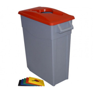 232399 DENOX Контейнер для раздельного сбора мусора серый на колесах с красной крышкой с ручкой 65 л. Серый, Крышка красная