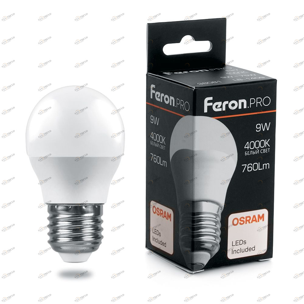 Лампа светодиодная Feron.PRO "Шарик" E27 9W 4000K OSRAM LED LB-1409 38081 FERON  00-3956757 Матовый 