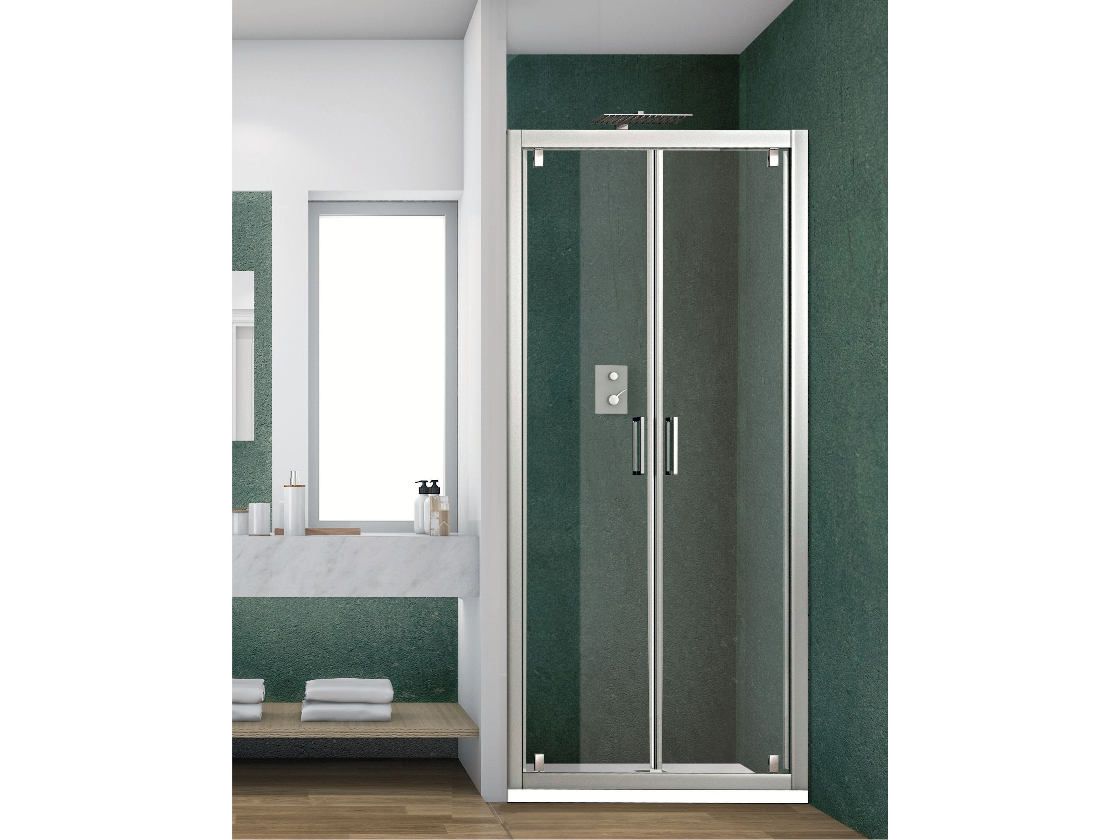 Хрустальная нишевая душевая кабина с поворотной дверью Metidea платина ARCH-00111567