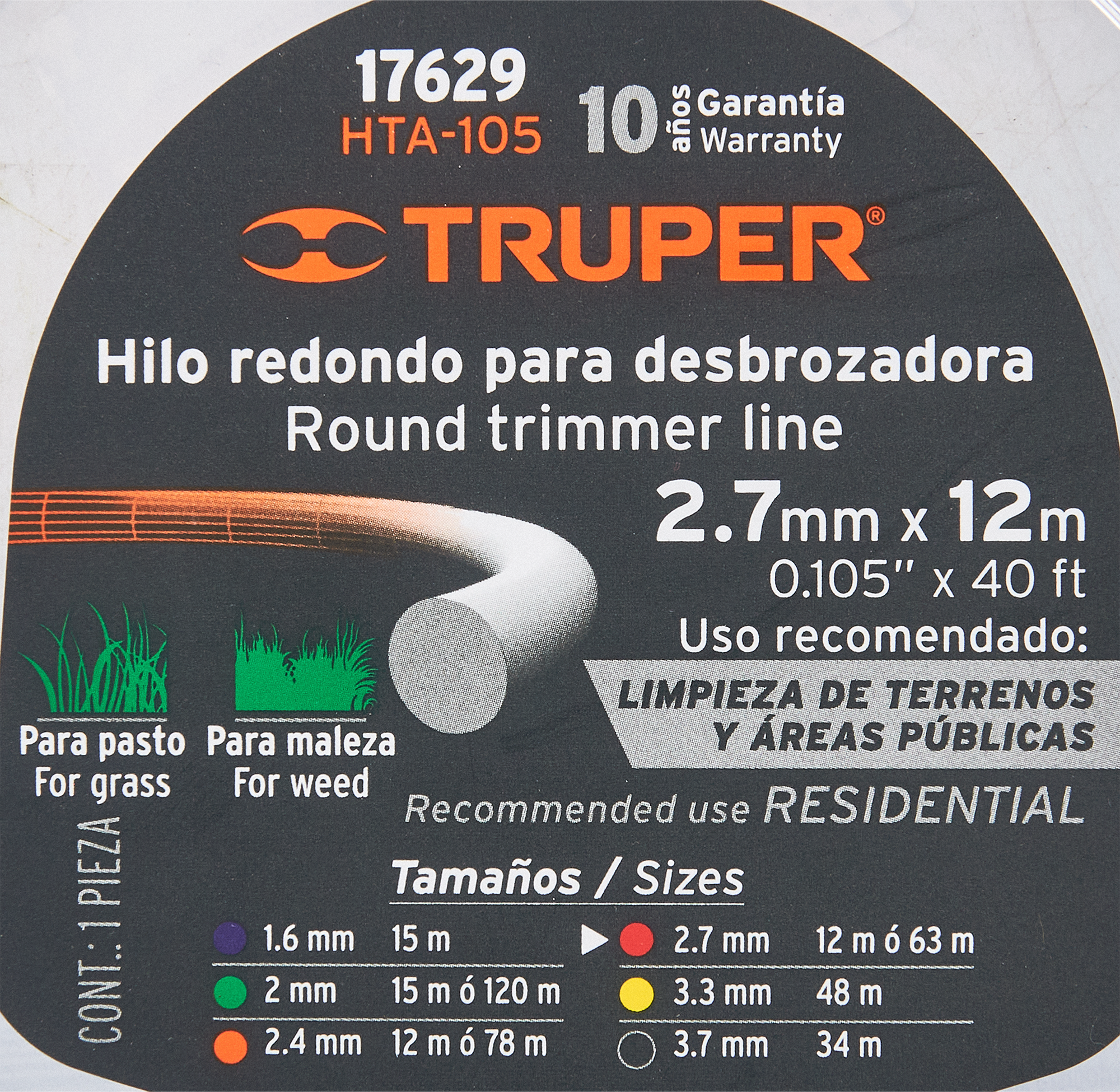 86870720 Леска для триммера Truper 17629 ø2.7 мм 12 м круглая STLM-0072274 Santreyd  - Вид №2