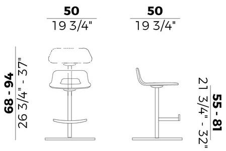 Potocco Высокий кожаный табурет в современном стиле с регулируемой высотой с газлифтом. Torso 837/ai-gas - Вид №2