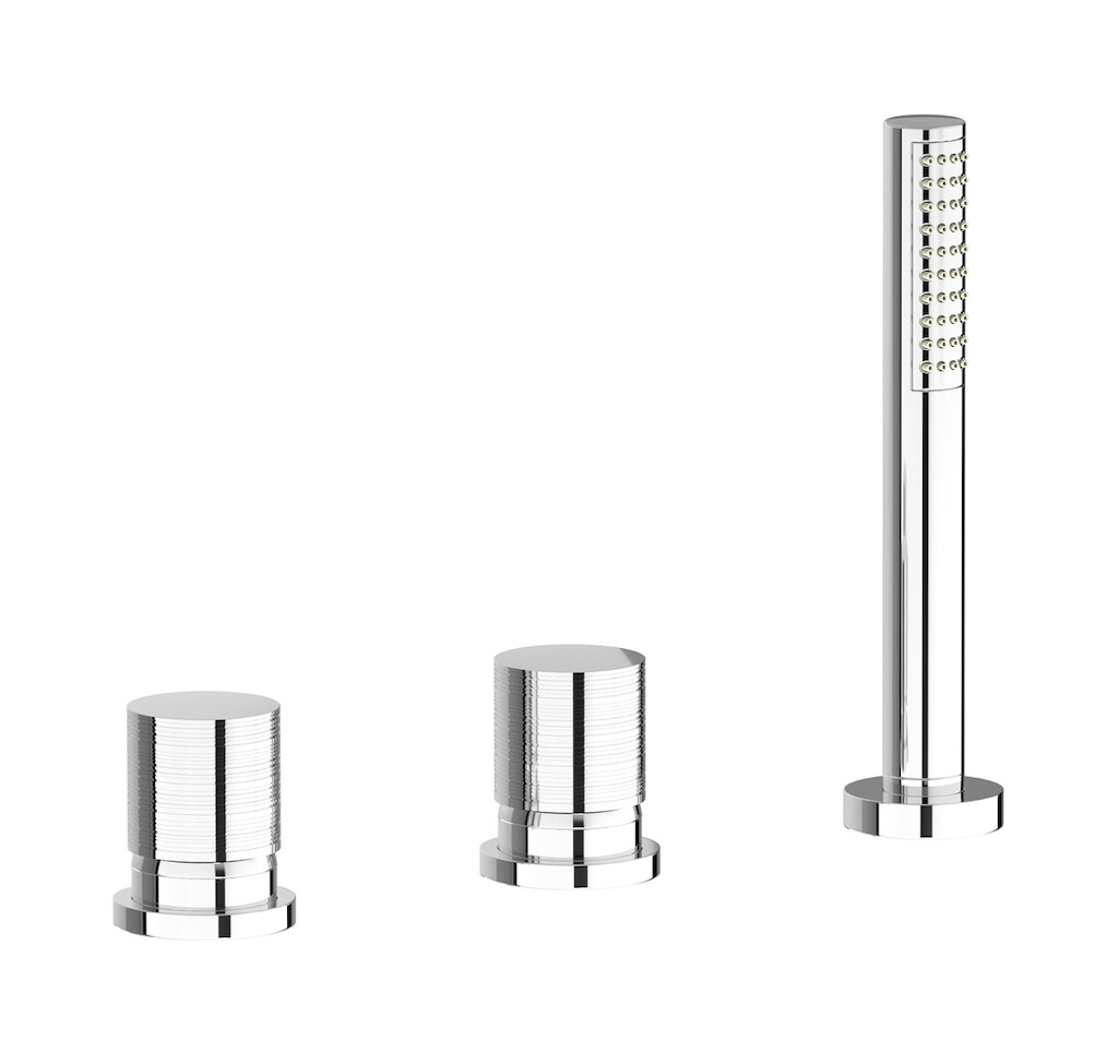 Смеситель на бортик ванной на 3 отверстия с изливом, дивертером и душевым гарнитуром. WE ARE IB vn310np Chrome Vinile